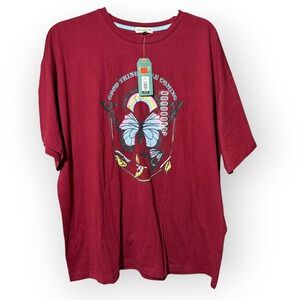 Earthbound Trading Co Womens Large Maroon Butterfly Graphic T-Shirt NWT Boho Red